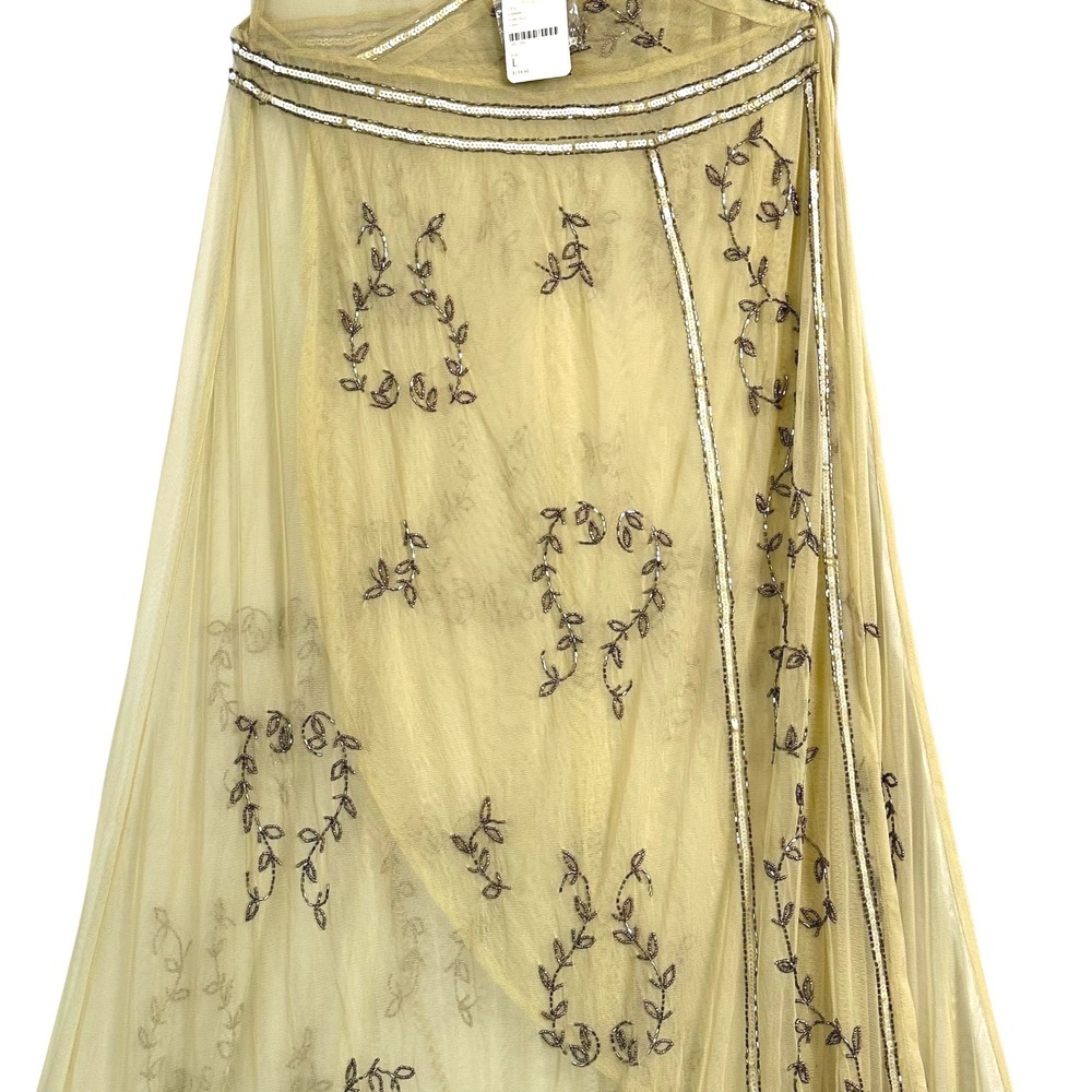 Free People Maxi Dress Sky Fall Embellished‎ Mesh Wrap Maxi Nude Sheer L NWT - Picture 11 of 14